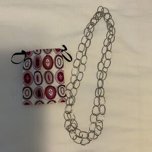 Silver Chain Necklace with Patterned Pouch